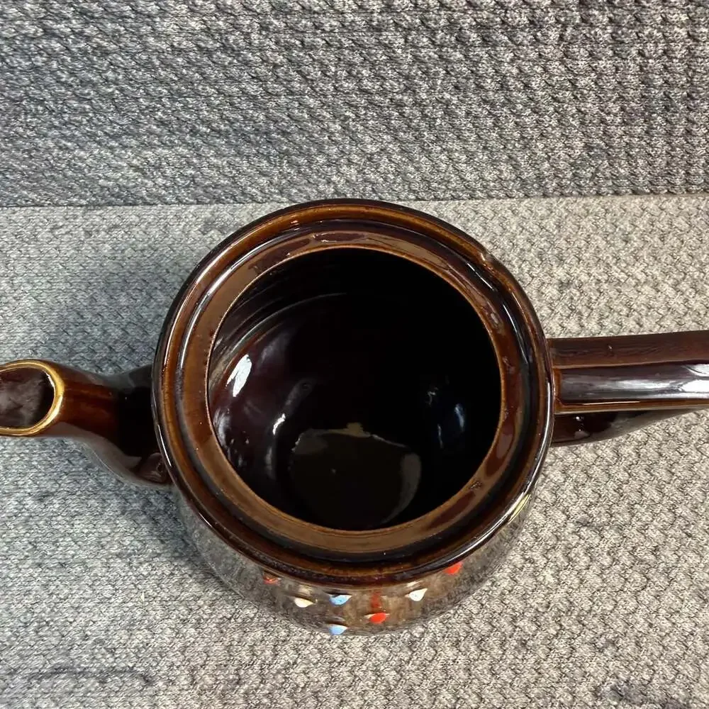 Vintage 1950's Tilso Japan Brown Handpainted Teapot Gold Metallic Rim Brown